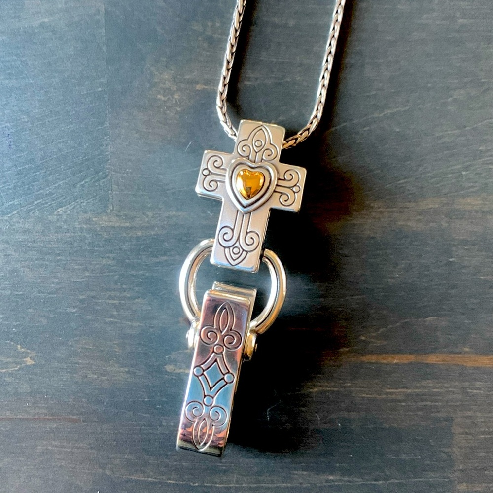 Brighton Devoted Cross Two Tone Badge Clip Lanyard Necklace